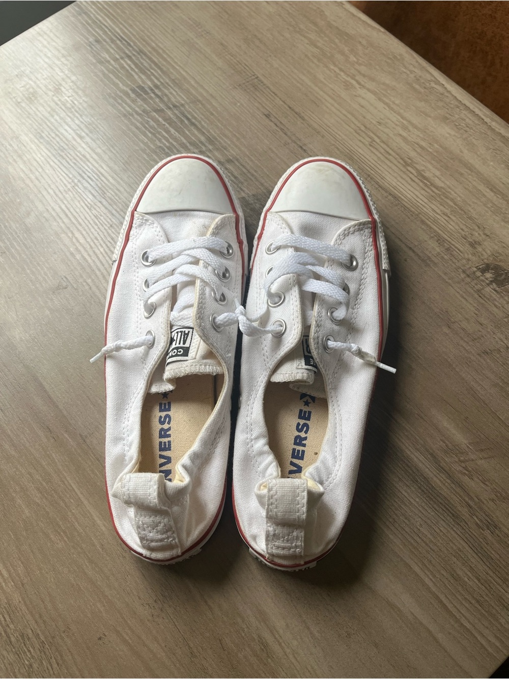 Converse Low Top White Canvas Sneakers with Red Trim